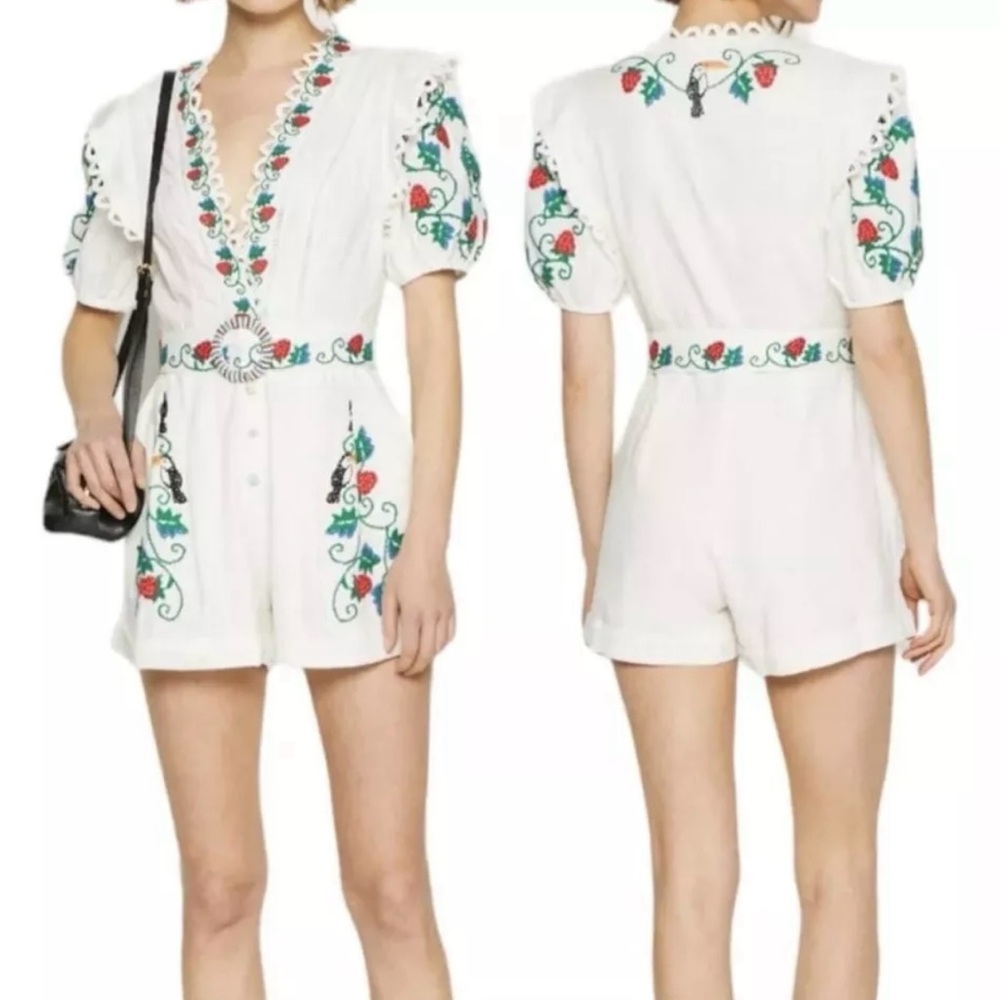 FARM Rio White Floral Embroidered Romper